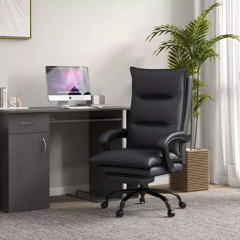 Executive Office Chair with Massage Function, 6-Point Heated Computer Chair with Footrest and Armrest