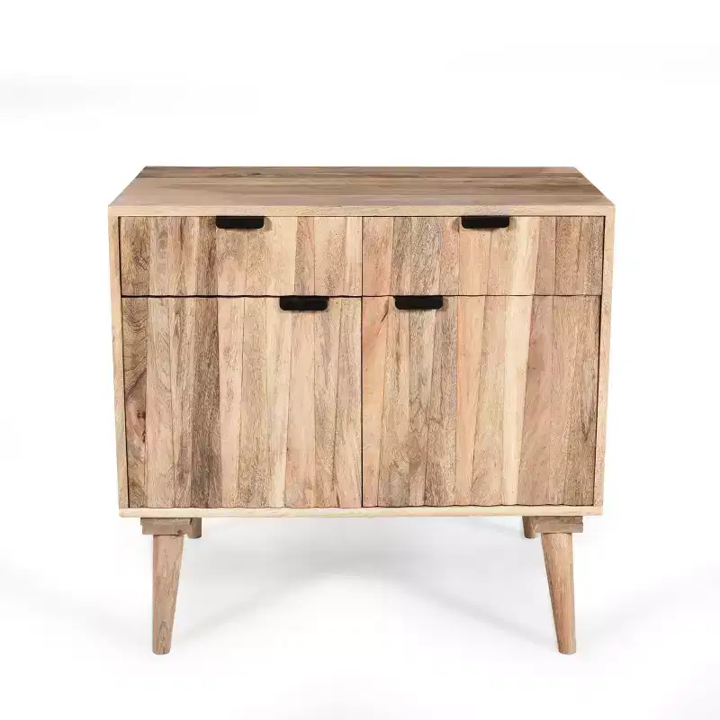 Accent Cabinet with 2 Drawers, Natural Grain Mango Wood Sideboard Storage Cabinet