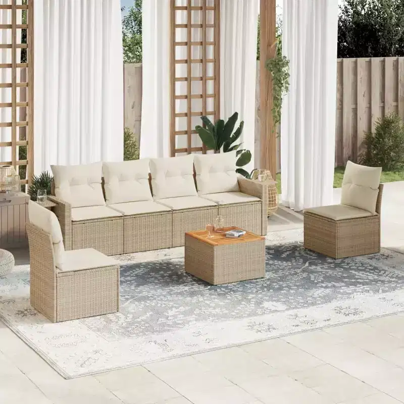 vidaXL 7 Piece Patio Sofa Set with Cushions Black Poly Rattan