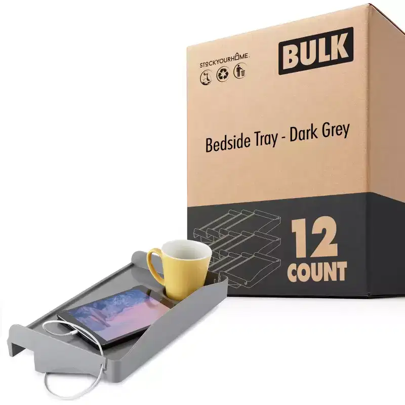 Bedside Shelf with Cord and Cup Holder, Dark Gray (12 Pack)