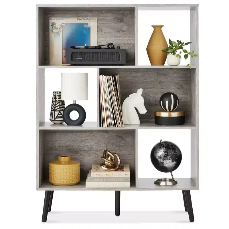 Best Choice Products 3-Tier Mid-Century Modern Wooden Bookcase w/ Removable Back Panels, Offset Pine Legs