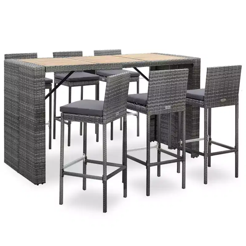 vidaXL Patio Bar Set 7 Piece Outdoor Bar Table and Chairs Poly Rattan Black