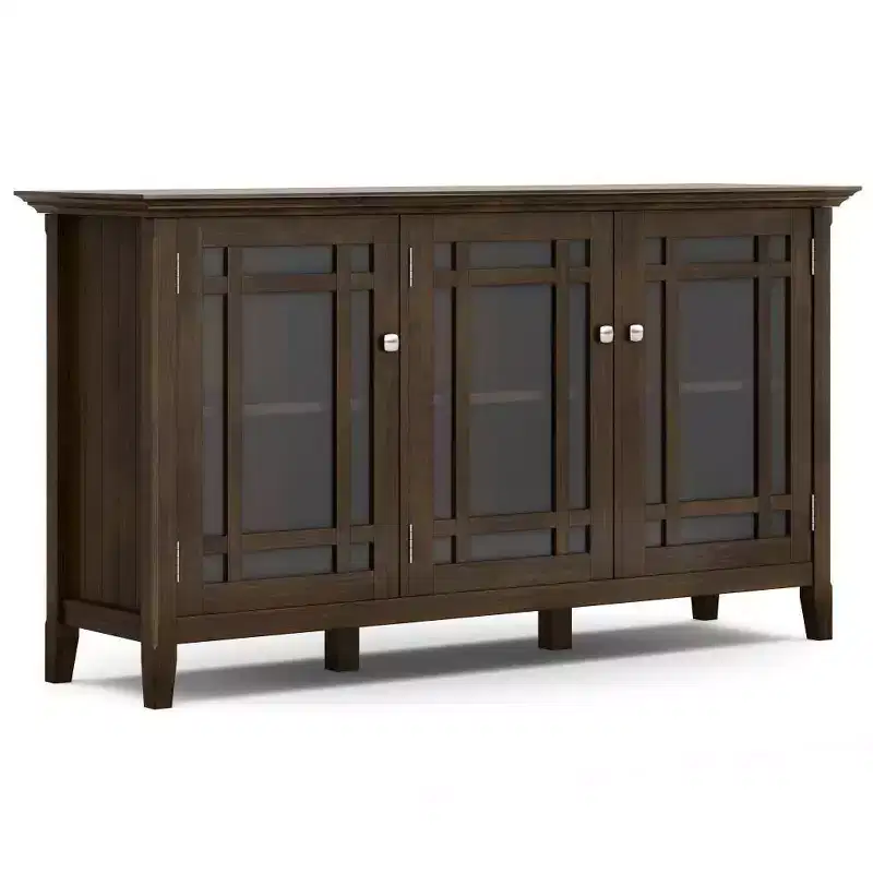 WyndenHall Freemont Wide Storage Cabinet Dark Tobacco Brown: Transitional Style, 3 Adjustable Shelves, Pine Frame