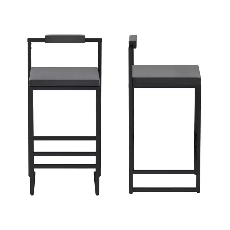 Velvet Upholstered Bar Stools Counter Height With Footrest Backrest Modern Dining Chairs Black Gray