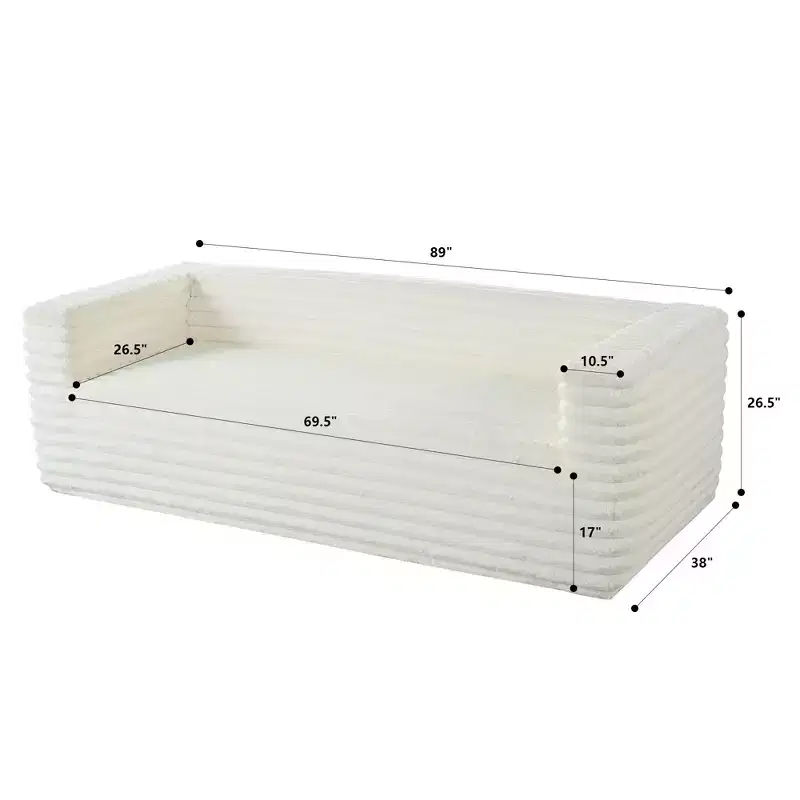 TUYOHW 89 Inch Modern Corduroy Couch,3-Seater Plush Sofa for Living Room,Small Space,Office,Apartment,No Assembly Required,White