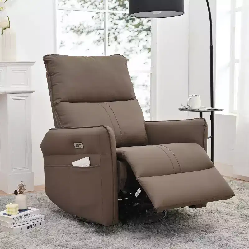 360/270 Degree Swivel Upholstered Rocking Recliner Chair with Side Pockets and USB Ports, Power Swivel Glider