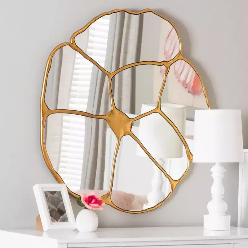 Antique Goldleaf Flower Accent Wall Mirror - Round 36 inch