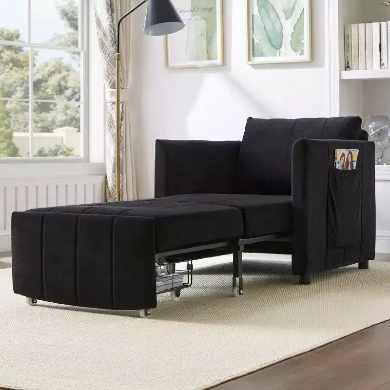 GDFStudio Frank 31.5 Upholstered Convertible Sleeper Sofa with Adjustable Backrest