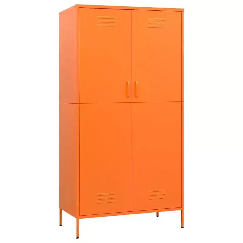 Orange Powder-Coated Steel Wardrobe, Rectangular, Single