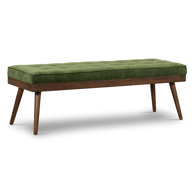 Poly & Bark Luca Fabric Bench - Tufted Seat with Solid Wood Legs