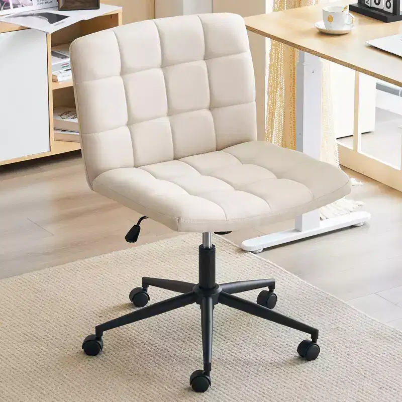 Criss Cross Desk Chair with Wide Seat, Wheels & 360° Swivel, Thick Cushion for Home Office