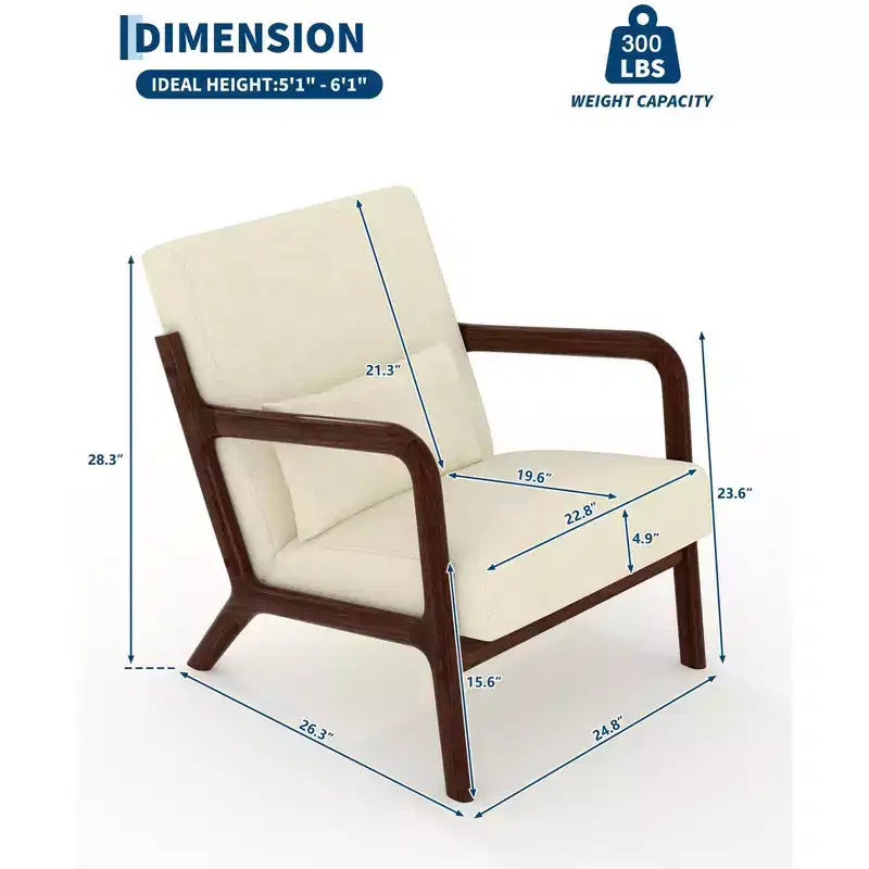 Mid-Century Chenille Accent Chair, Cozy Reading Chair, Modern Lounge Armchair with Lumbar Pillow, Solid Wood Frame, for Living Room, Bedroom, Office