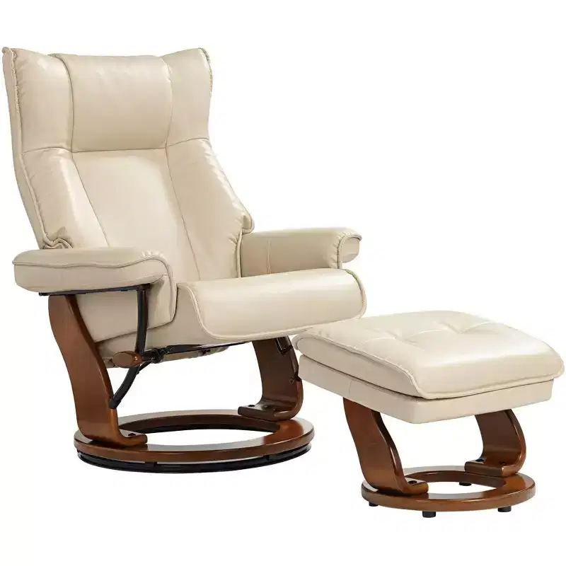 Stucco Swivel Ottoman Faux Leather Recliner Chair Modern Armchair Ergonomic Push Manual Reclining Bedroom Living Room