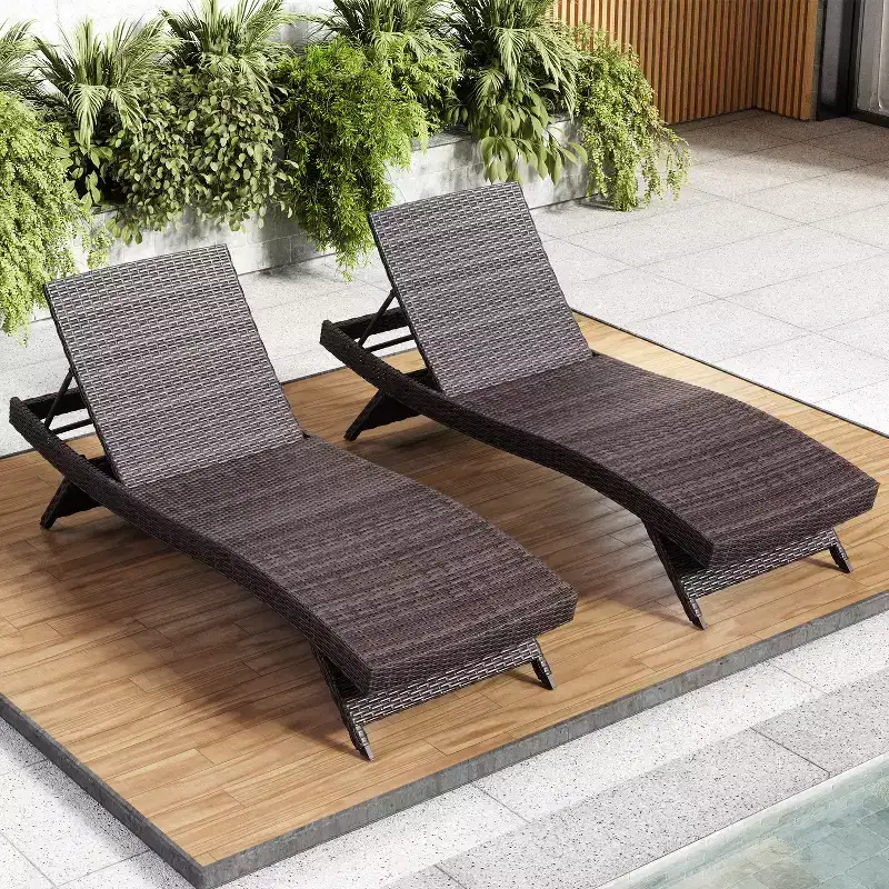 Wicker Patio Chaise Lounge Chair with Reclining Backrest