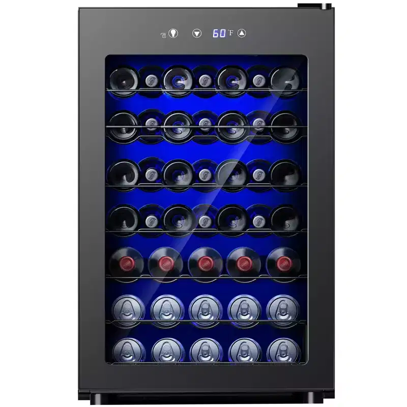 Simzlife 45 Bottle/4.5 cu. ft. Wine Fridge, Built-in Wine Refrigerator, Digital Temperature, Quiet Operation, Stainless Steel Glass Door, Black