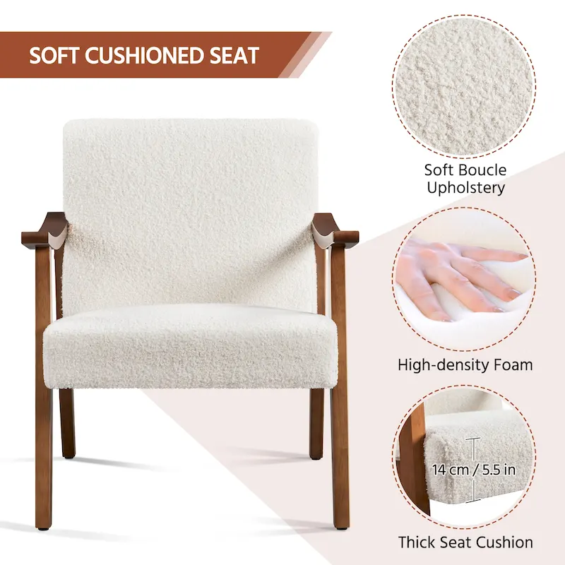 Yaheetech Upholstered Accent Chair Boucle Armchair with Solid Wood Legs - 24.5 L  28 W  29 H