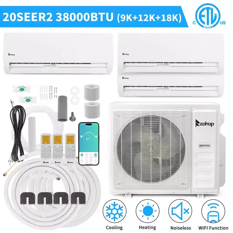Karl Home 3-Zone 38000 BTU 20 SEER2 Mini Split Air Conditioner with Heat Pump (9K+12K+18K)