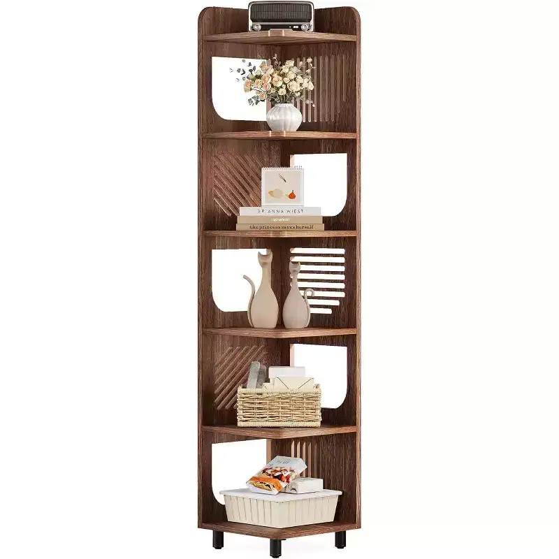 Lantine 6-Tier Corner Bookshelf, 71-Inch Rustic Tall Bookcase for Living Room, Bedroom, Office