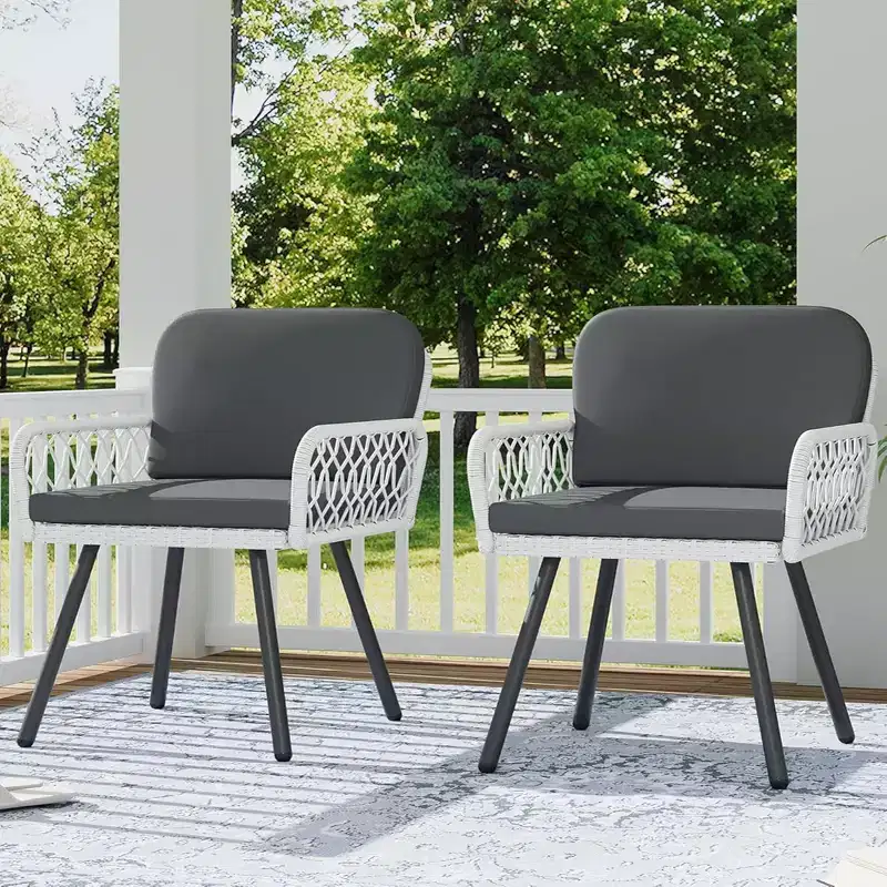 GustoWave Patio Dining Chairs Set of 2, Porch Armchairs with Cushions for Indoor, Garden, Balcony, Terrace, Backyard