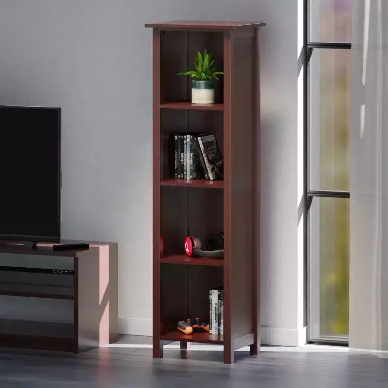 55.98'' 5-Tier Storage Shelf Bookshelf, Walnut, Mid-Century Modern MDF Composite
