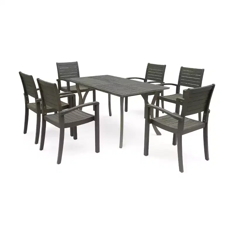 Christopher Knight Home Anchor Outdoor Slatted Acacia Wood 7 Piece Dining Set