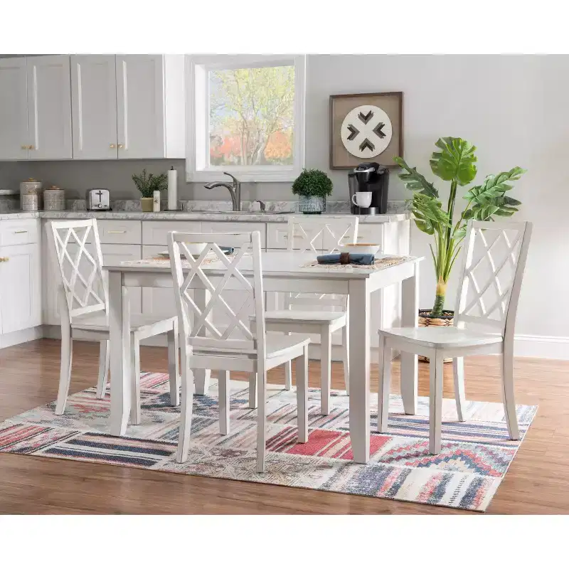 5pc Harleau Solid Wood Dining Set White - Powell: Rectangle Table, 4 Chairs, Nautical Style