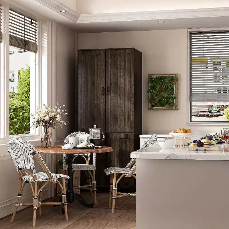 Brown 4 Doors Pantry cabinet With Adjustable Hinges