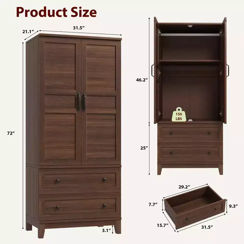 Farmhouse Storage Cabinet  Multi-Functional Organizer with Anti-Tip Safety, Adjustable Shelves Two Doors with Two Drawer