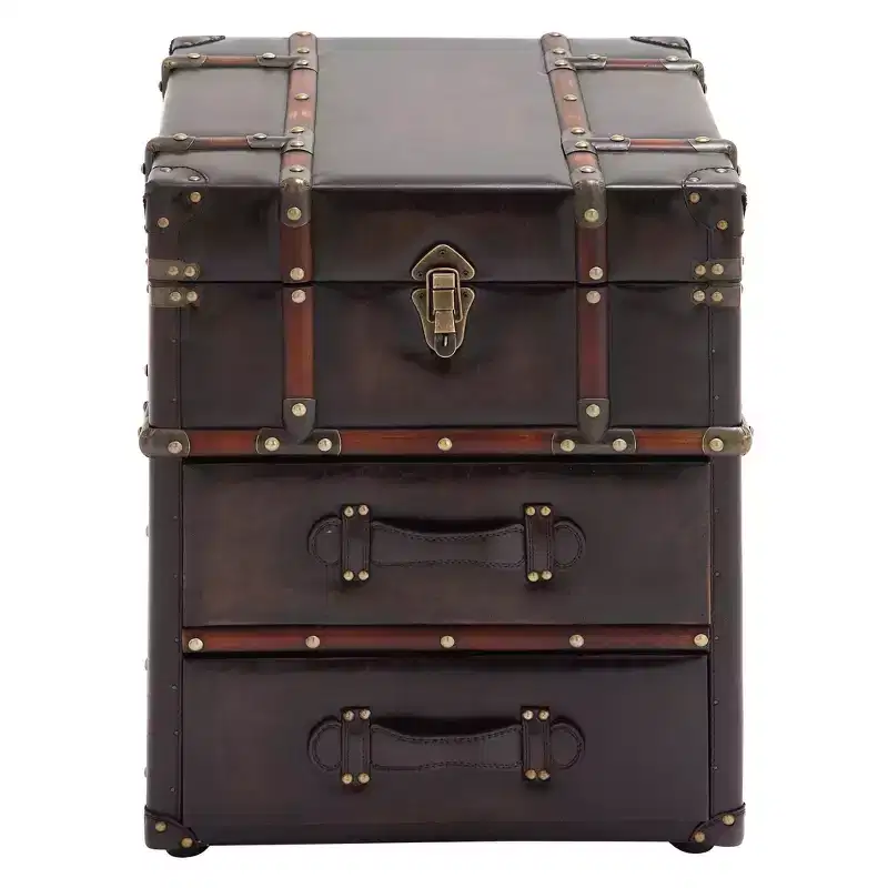 Wood and Faux Leather Trunk End Table Espresso Brown - Olivia & May: No Assembly, 2 Drawers, Indoor Use
