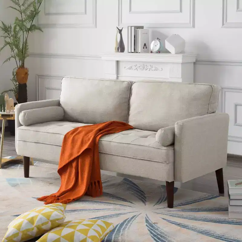 MAYEERTY 65 Modern Loveseat Sofa with Removable Back Cushions & 2 Bolster Pillows, Solid Wood Legs Couch