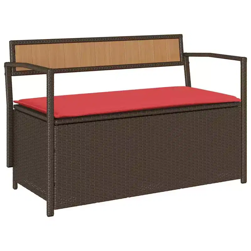 vidaXL Patio Storage Bench with Cushion Brown Poly Rattan