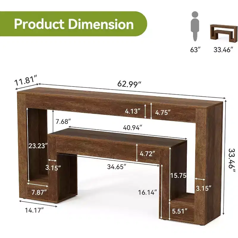 Lantine 63-inch Wood Farmhouse Console Table with 2-Tier Shelf, Narrow Design for Entryway, Hallway, Living Room (Rustic Brown)