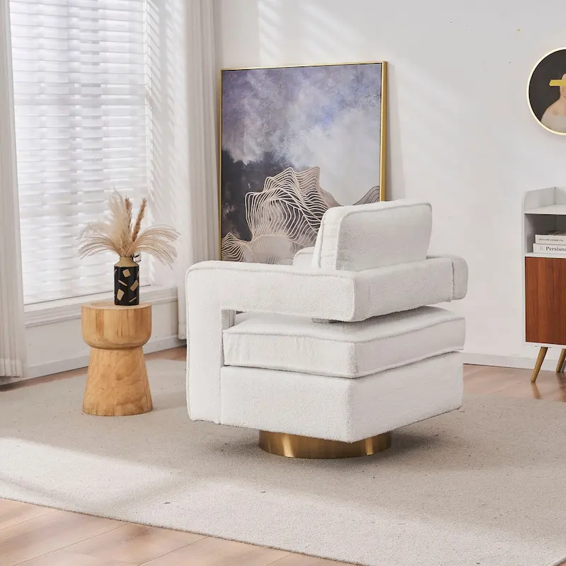 Ouyessir Modern Upholstered Swivel Accent Chair with Hollow-back & Golden Base