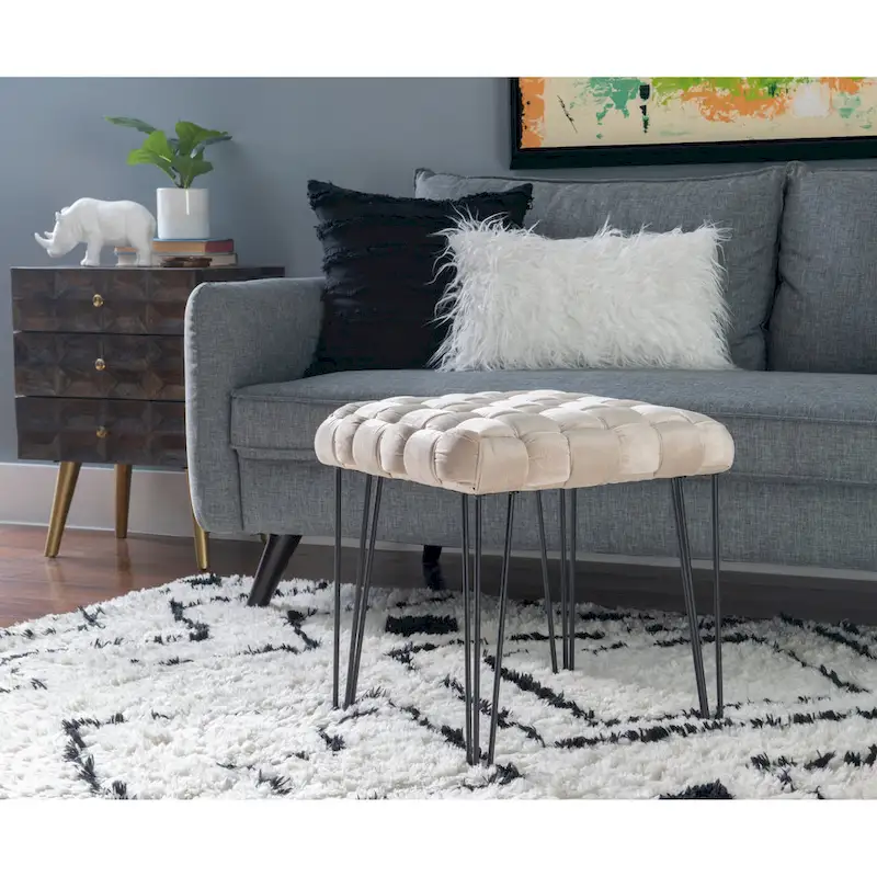 Handwoven Velvet Square Ottoman | Textured Footrest & Accent Piece