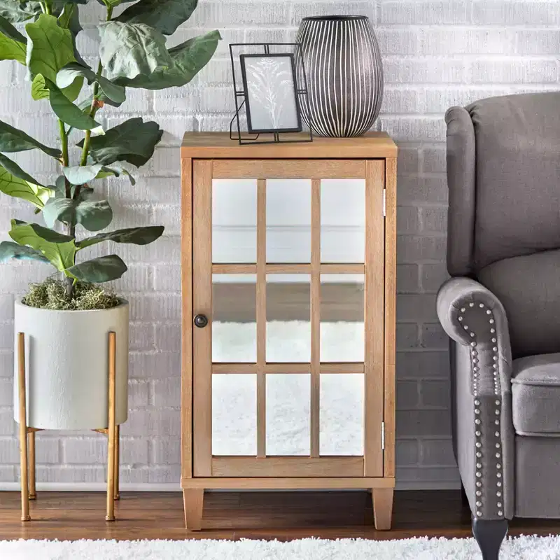 Matteo Modern Mirrored Door Cabinet – Natural Finish – Lifestorey