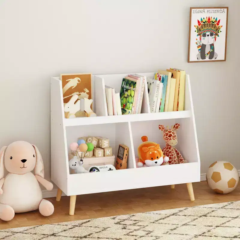 Whisen Kids Bookshelf and Toy Organizer, Open Bookcase, 2-Tier Baby Storage Display Organizer with Legs - White