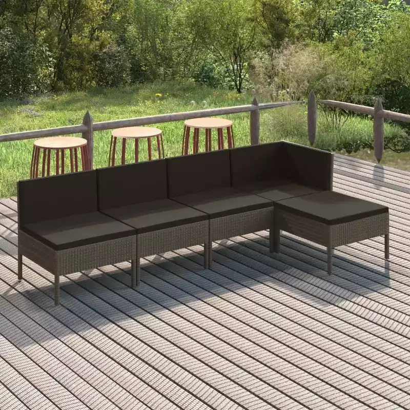 vidaXL Patio Lounge Set Outdoor Sectional Sofa Set Table Poly Rattan Gray