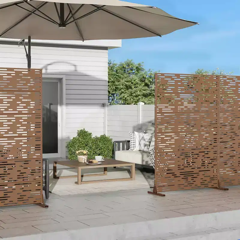 MAYEERTY Room Divider Screen Godfrey Light B-Type Brown Galvanized Sheet 72x47x16in 6-Piece Set 3-Piece Set