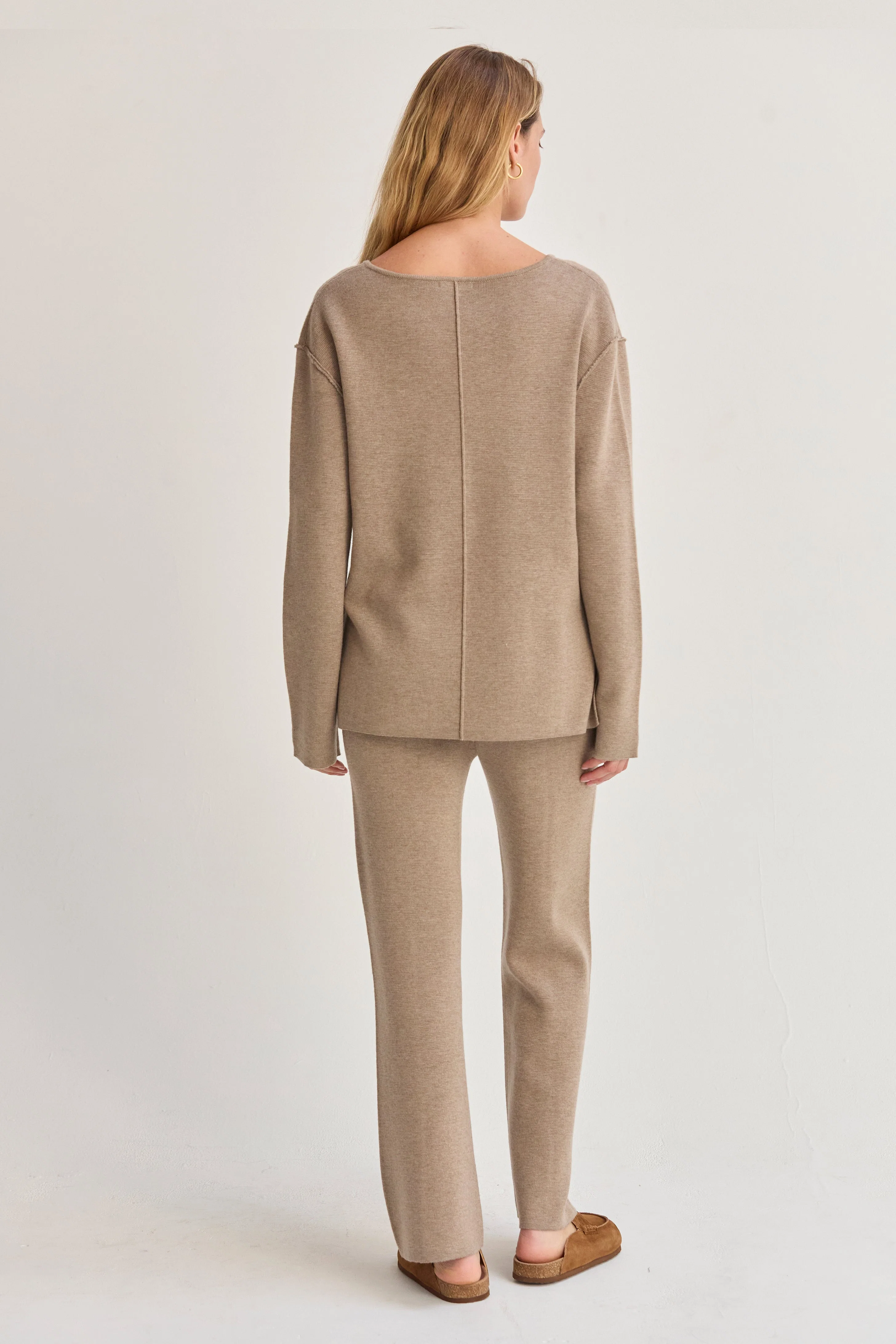 Lounge Sweater Knit Wide Leg Flare Pants with Drawstring Waist