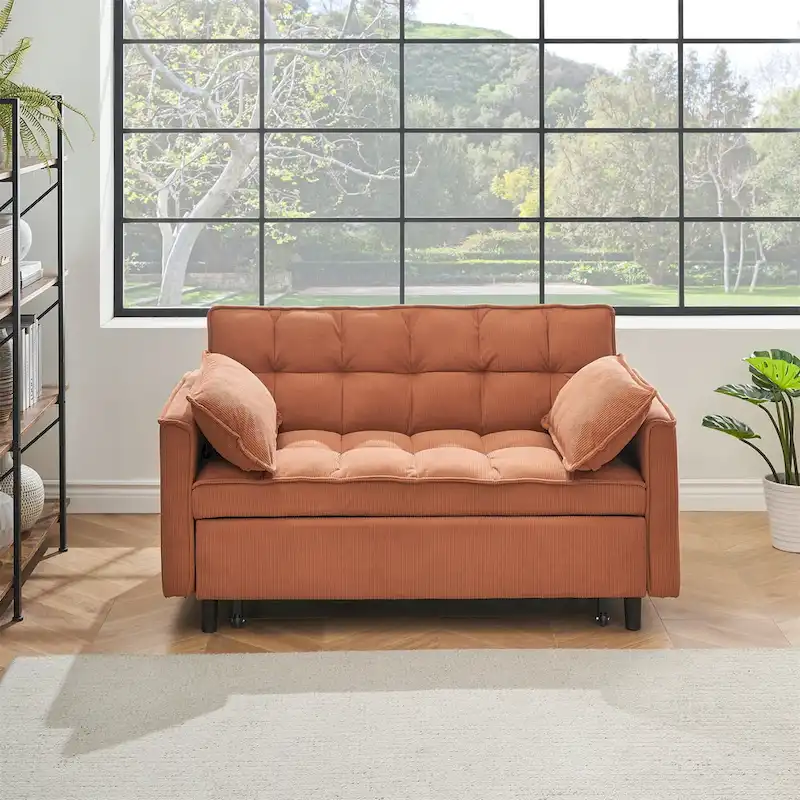 Beige / Pink / Orange / Grey Corduroy Sofa Bed, Adjustable Back, 2-Seater
