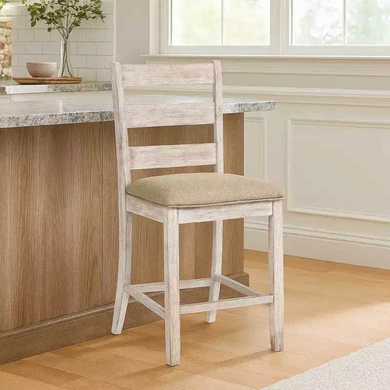 Royal Hampton Barstool Chair Set of 2 | Padded Seats and Ladderbacks | Dual Tone Weathered White Brown