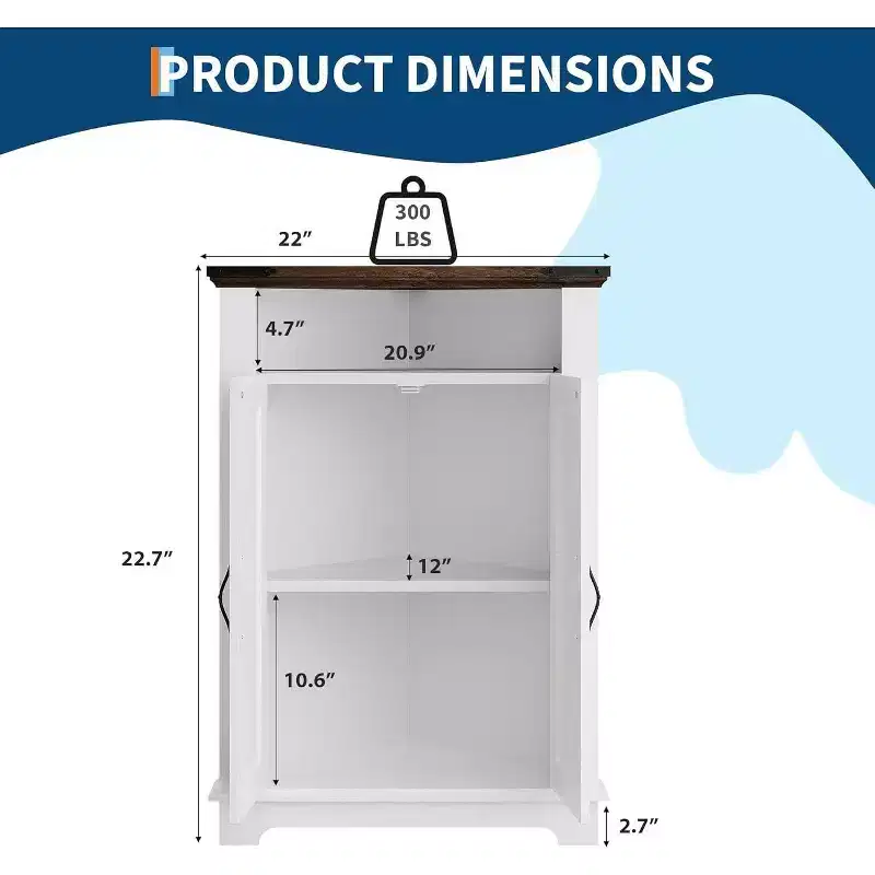 Small Corner Bathroom Cabinet with Doors, Corner Cabinet for Bathroom, Kitchen, Living Room, White