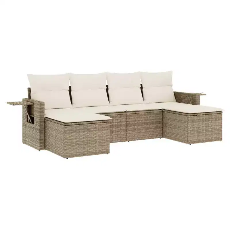 vidaXL 6 Piece Patio Sofa Set with Cushions Gray Poly Rattan