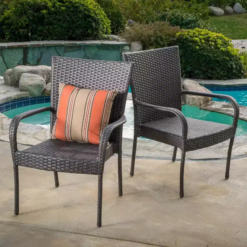 Gray PE Wicker Stackable Chair 1 Piece Space Saving Weather Resistant for Patio Garden