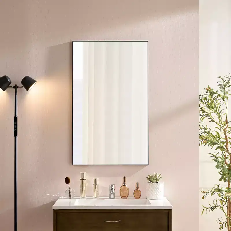Okak 60X22IN Minimalism Rectangle Wall Mirror with Aluminum Frame, Bathroom Mirror with 2 Hanging Ways, Vanity Mirror for Bathroom, Black