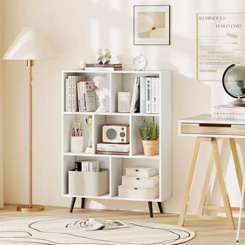 Costway 7/8/10/10 Cube 31.5/39.5/47/55 Bookcase with 4/5 Metal Legs 2 Anti-tip Devices Display Cabinet Rack