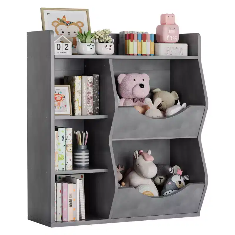 Kids 3-Tier Toy Storage Organizer Kids Bookshelf Double Sided Tray- 5 Compartment Bookshelf and Toy Shelf for Bedroom, Living Room, and Kindergarten