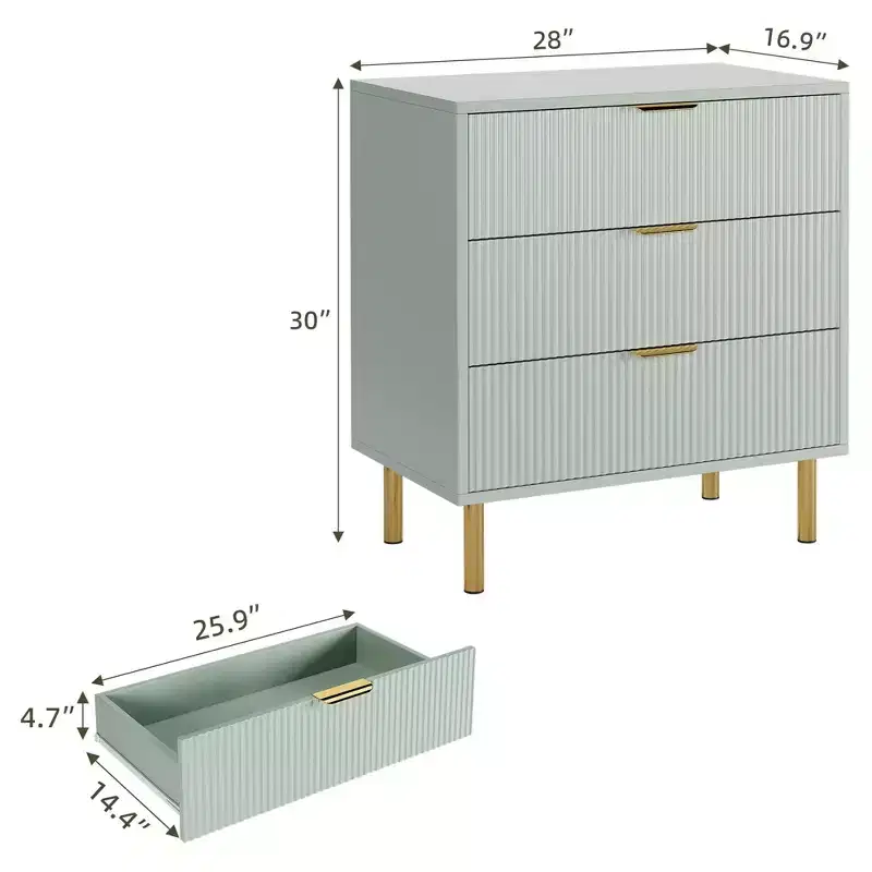 Natural 3 Drawer Dresser for Bedroom,Large Nightstand Chest of Drawers,Modern Wood Storage Dresser Organizer with Metal Handles&Anti-Tipping Device