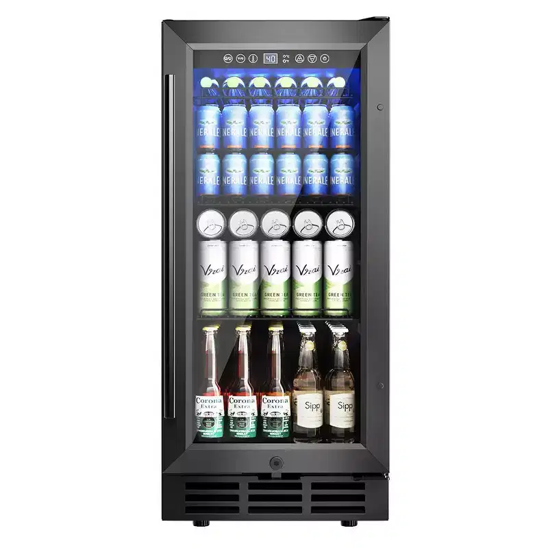 EUHOMY 3.2 cu. ft. Beverage Refrigerator, 130 Cans, Cooler with Glass Door, Adjustable Shelves & Digital Control, for Soda/Energy drinks