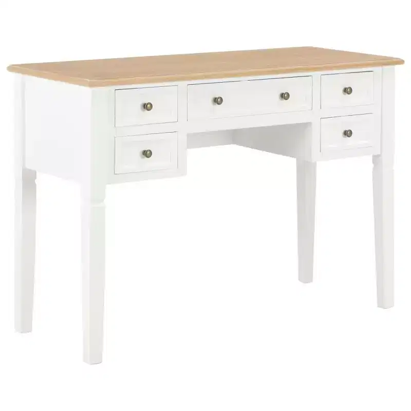 vidaXL Writing Desk White and Brown Engineered Wood and Pinewood Standard